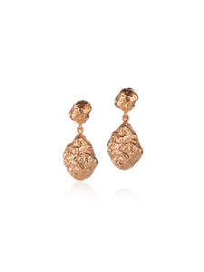 Rose gold Rough Drop Earrings secured with butterfly backs.