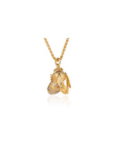 Load image into Gallery viewer, Yellow gold Bee Pendant set with 3 rows of white diamonds