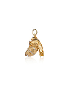 Yellow gold Bee Pendant set with 3 rows of white diamonds