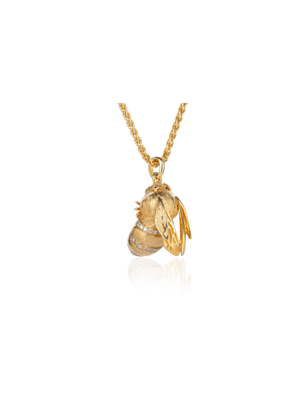 Yellow gold Bee Pendant set with 3 rows of white diamonds