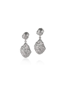 White gold Rough Drop Earrings secured with butterfly backs.