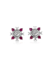 Load image into Gallery viewer, White Gold Rose Cluster Earrings