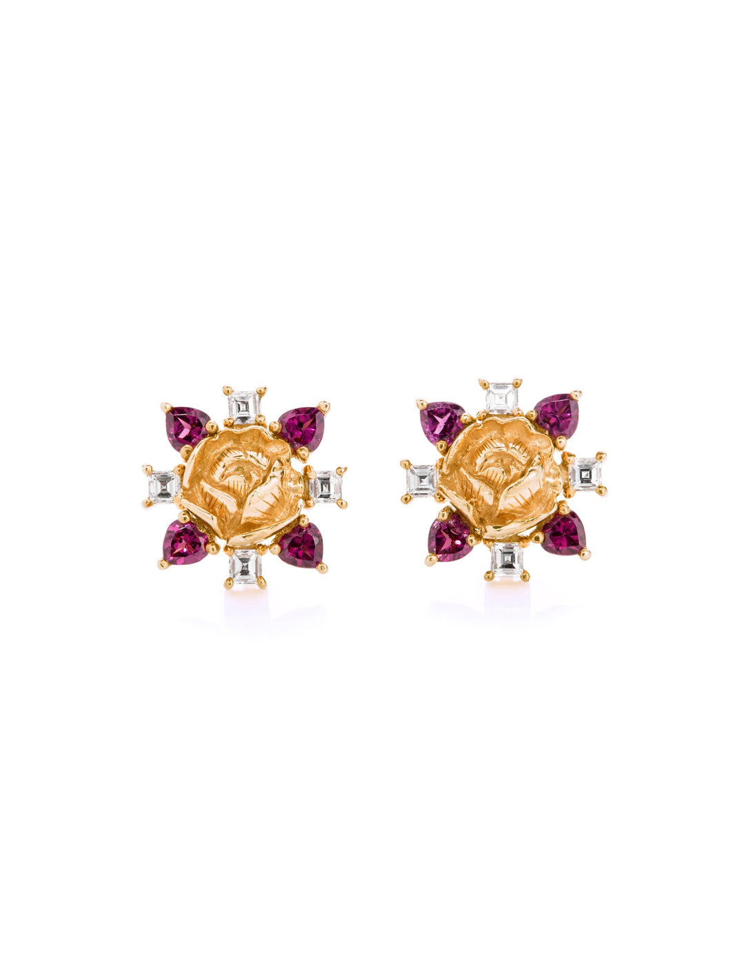 Yellow Gold Rose Cluster Earrings