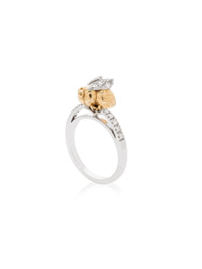 Yellow and White Gold Bee Stacker Ring with White Diamonds