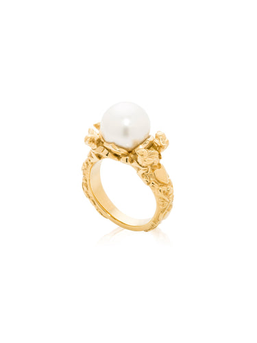 Yellow Gold Pearl Ring 
