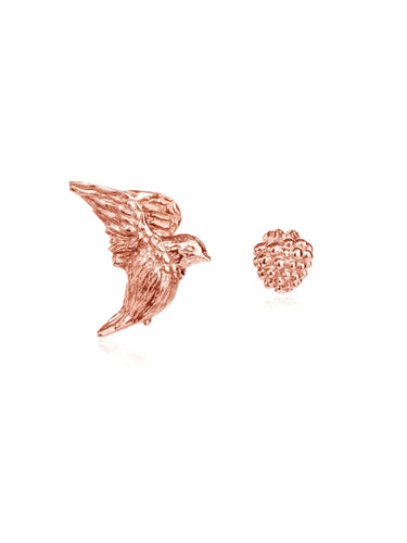 Rose Gold Bird and Berry Studs