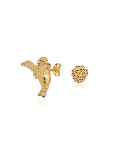 Yellow Gold Bird and Berry Studs