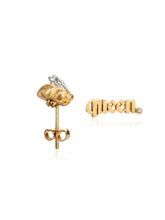 Load image into Gallery viewer, Yellow and White Gold Queen and Bee Studs with White Diamonds