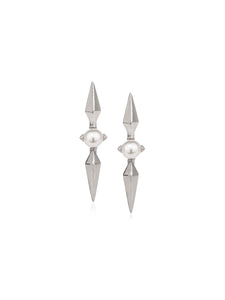 White Gold Pearl Spike Earrings 