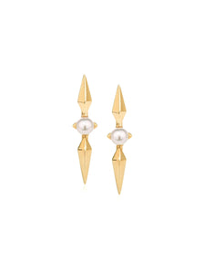 Yellow Gold Pearl Spike Earrings 