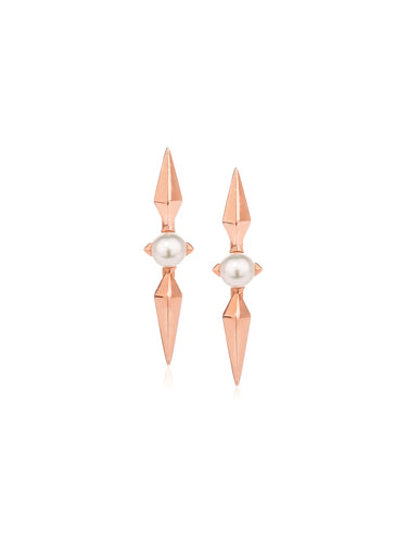 Rose Gold Pearl Spike Earrings 