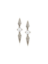 Load image into Gallery viewer, White Gold Pearl Spike Earrings with White Diamonds