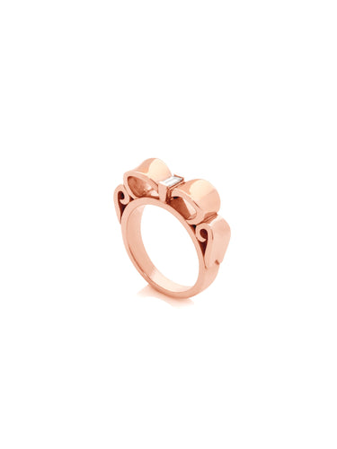 Rose Gold Bow Stacker Ring with White Diamond