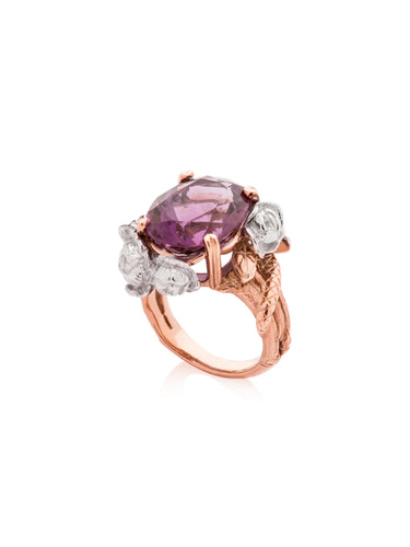 Rose and White Gold Garden of Eden Cocktail Ring with Amethyst