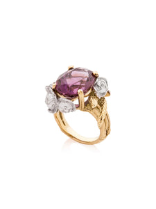 Yellow and White Gold Garden of Eden Cocktail Ring with Amethyst