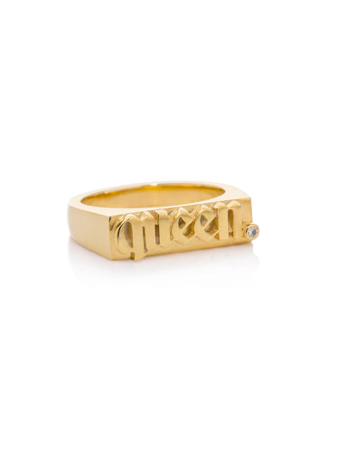 Yellow Gold Queen Stacker Ring with White Diamond