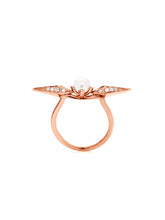 Load image into Gallery viewer, Rose Gold Pearl Spike Ring with White Diamonds