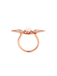 Rose Gold Pearl Spike Ring with White Diamonds
