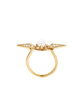 Load image into Gallery viewer, Yellow Gold Pearl Spike Ring with White Diamonds