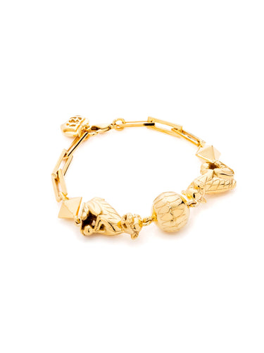 Yellow Gold Plated Foo Dog Bracelet in Solid Brass 