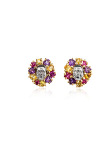 Yellow Gold Skull Cluster Earrings