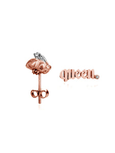 Rose and White Gold Queen and Bee Studs with White Diamonds