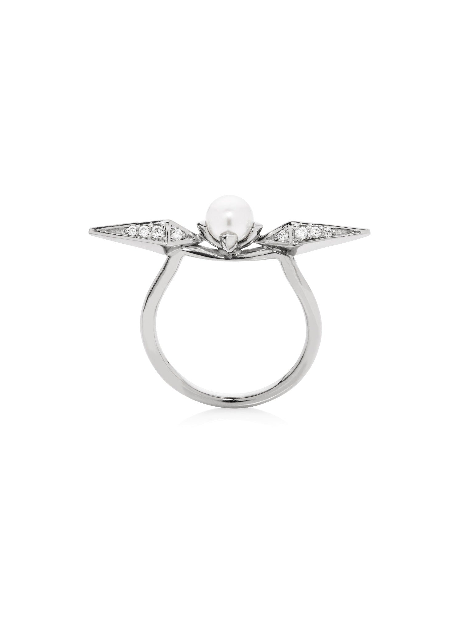 White Diamond Pearl Spike Ring Elizabeth Allardyce Fine Gold Jewellery Auckland