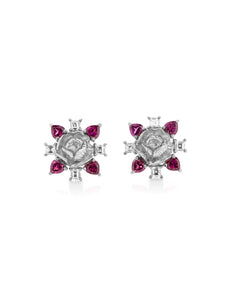 White Gold Rose Cluster Earrings