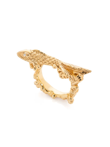 Yellow Gold Koi Fish Ring with White Diamonds