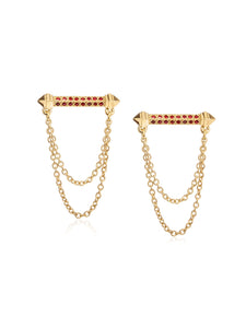 Yellow Gold Obelisk Earrings with Rubies