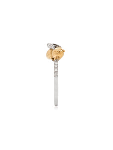 Yellow and White Gold Bee Stacker Ring with White Diamonds